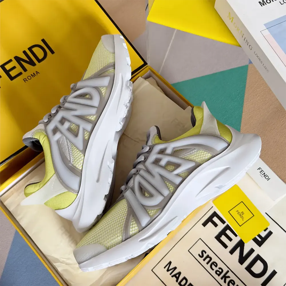 Fendi Men Tag Sneakers Yellow Technical Mesh Running Sneakers - image 4