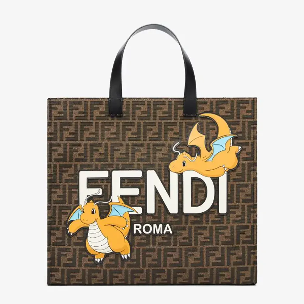 Front view of Fendi Unisex Shopper FENDI x FRGMT x POKÉMON Brown FF Fabric Bag