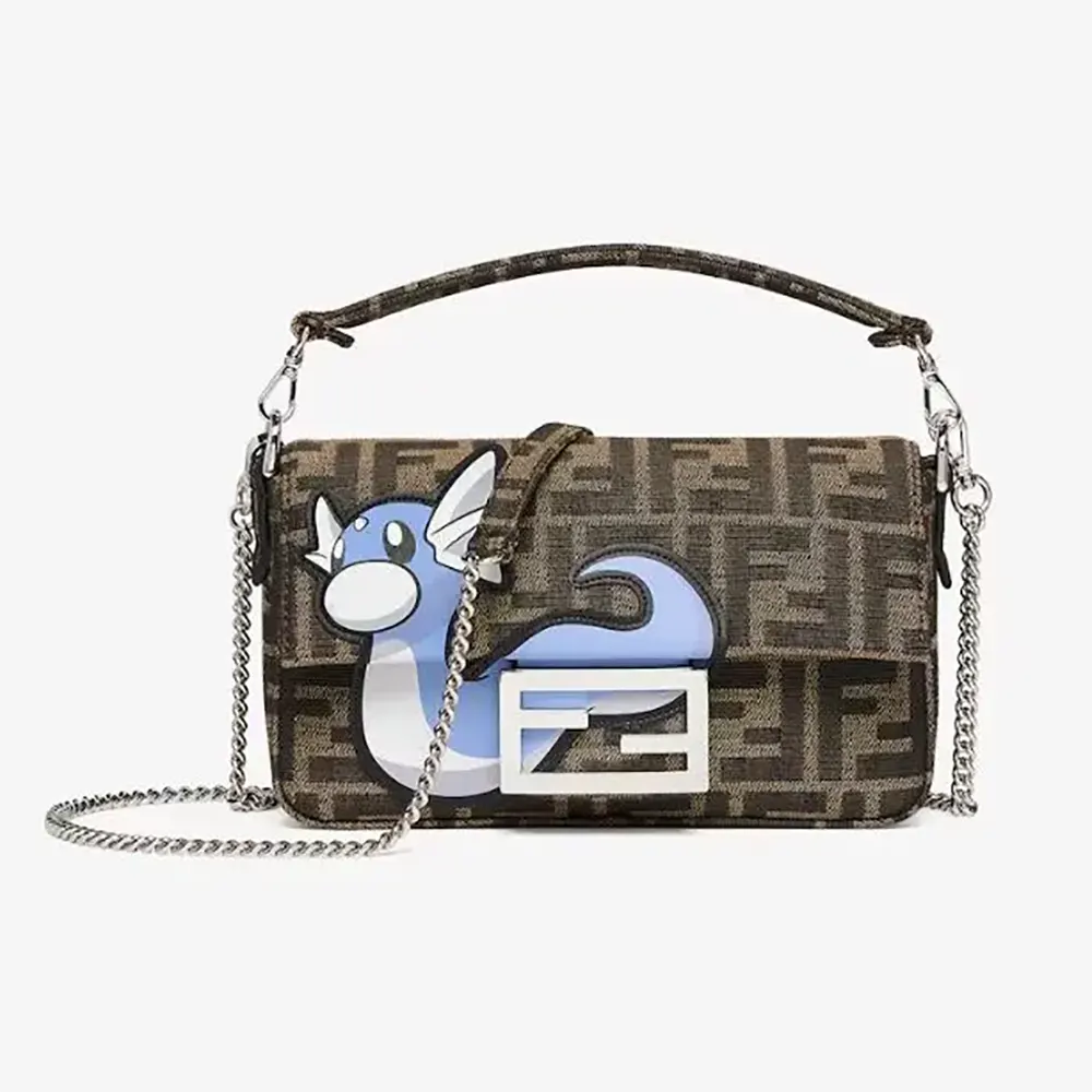 Front view of Fendi Women Baguette Mini FENDI x FRGMT x POKÉMON Brown FF Fabric Bag