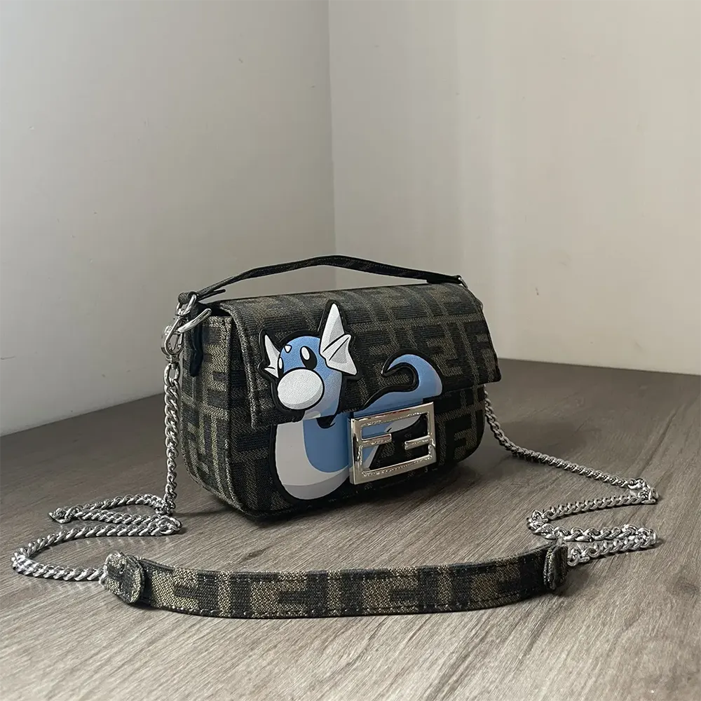 Side angle showing silhouette of Fendi Women Baguette Mini FENDI x FRGMT x POKÉMON Bag