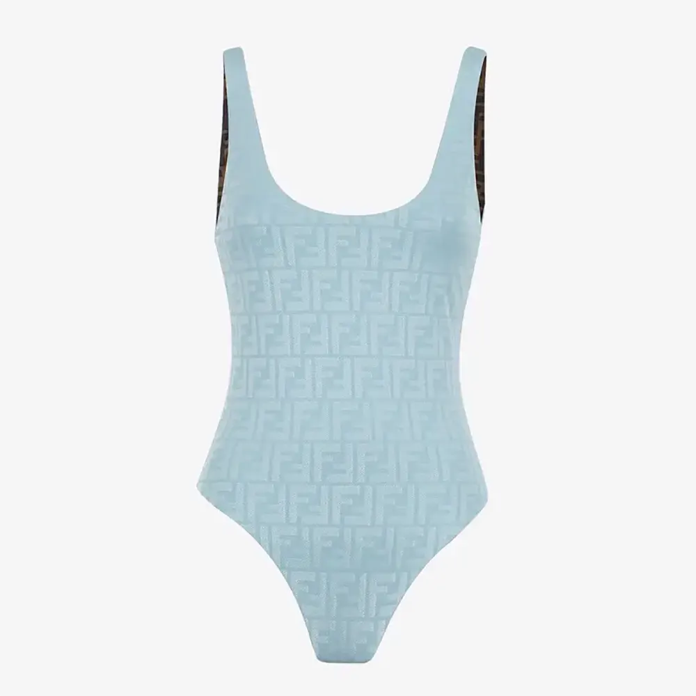 Front view of Fendi Women Blue Lycra® Reversible Swimsuit in vibrant blue