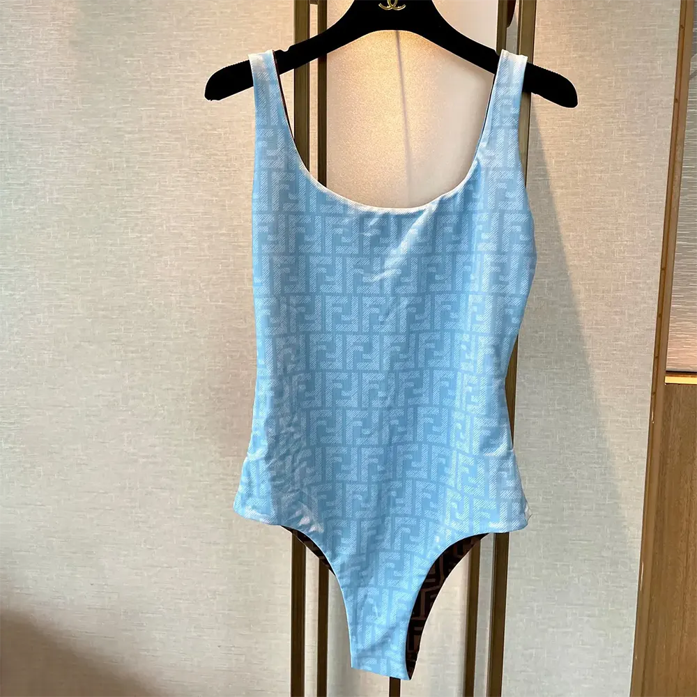 Side angle showing silhouette of Fendi Women Blue Lycra® Reversible Swimsuit