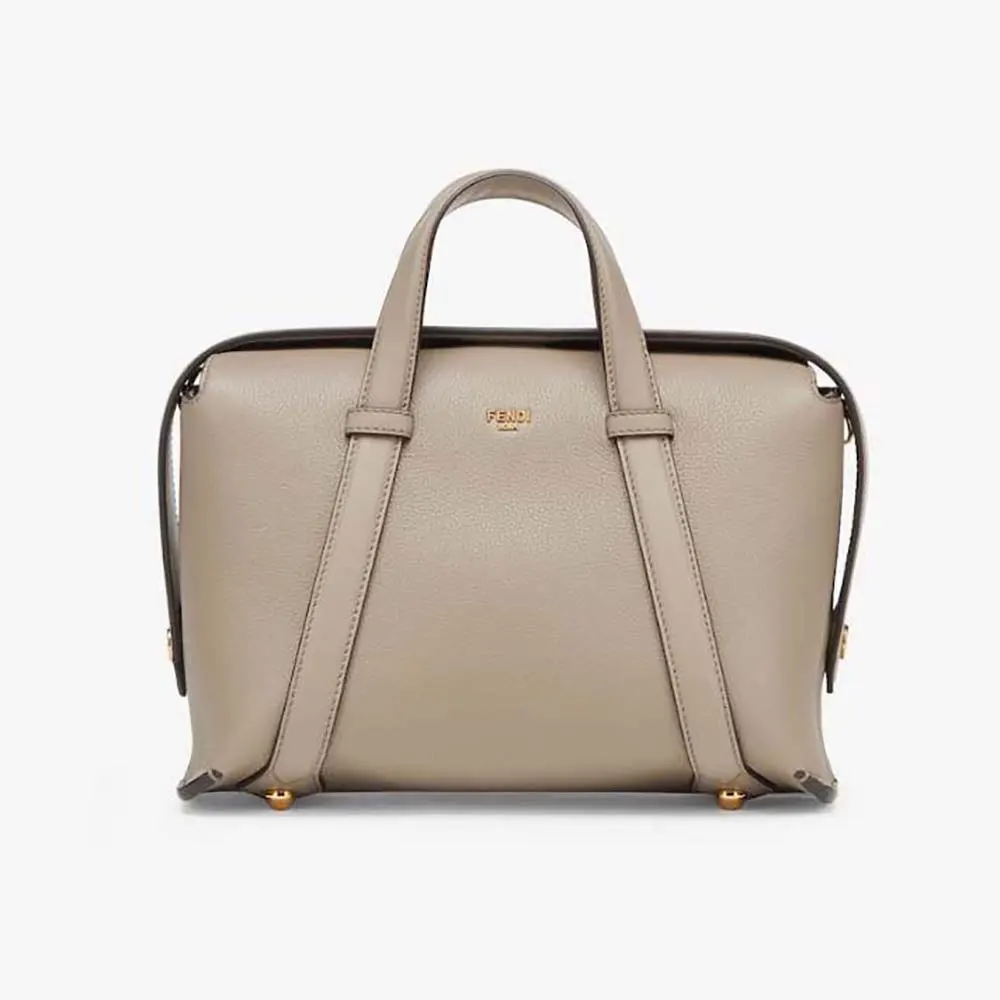 Front view of Fendi Women Boston 365 Dove Gray Leather Bag