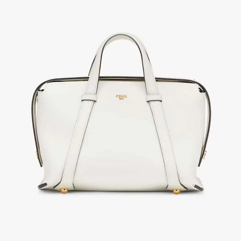 Front view of Fendi Women Boston 365 Lce White Leather Bag
