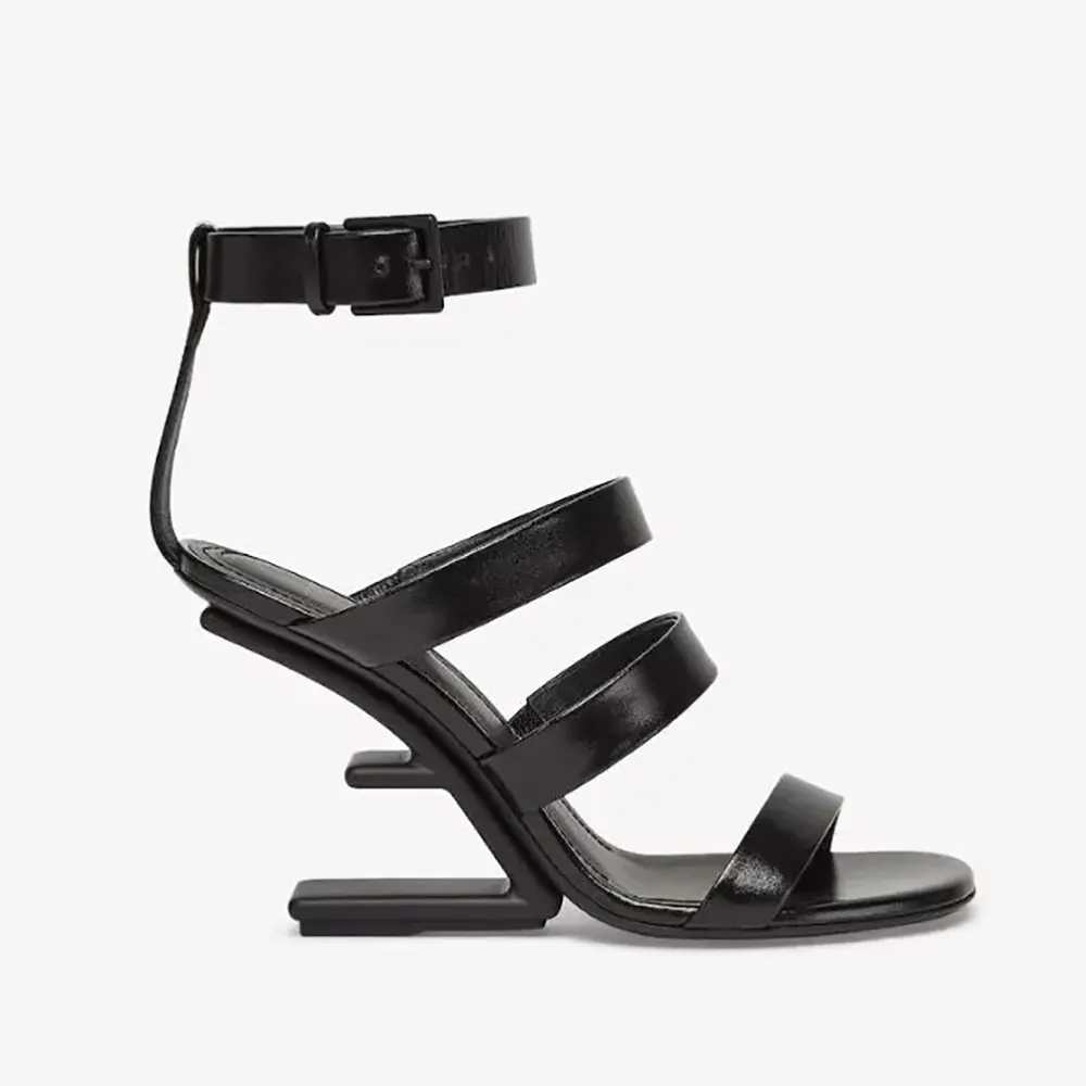 Fendi Women First Black Leather High-heeled Sandals