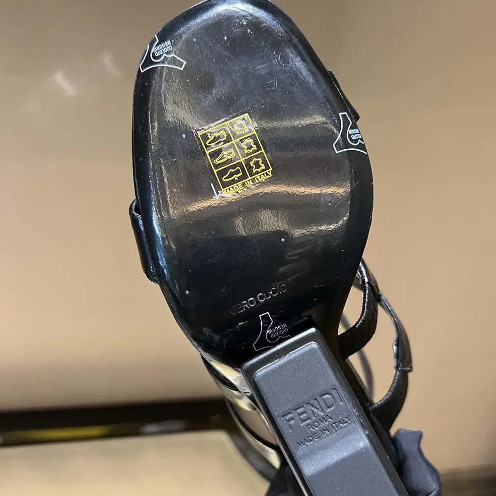 Fendi Women First Black Leather High-heeled Sandals - image 10