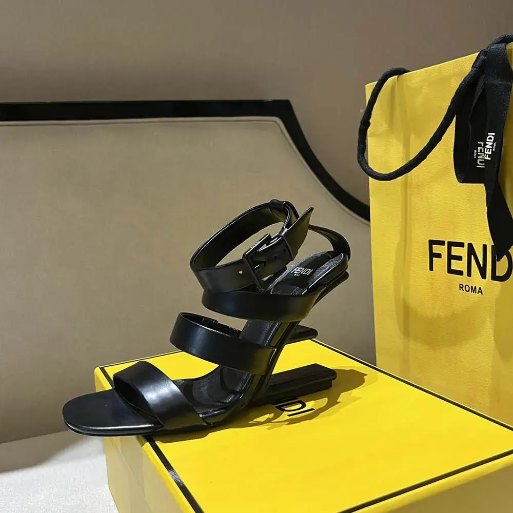 Fendi Women First Black Leather High-heeled Sandals - image 6
