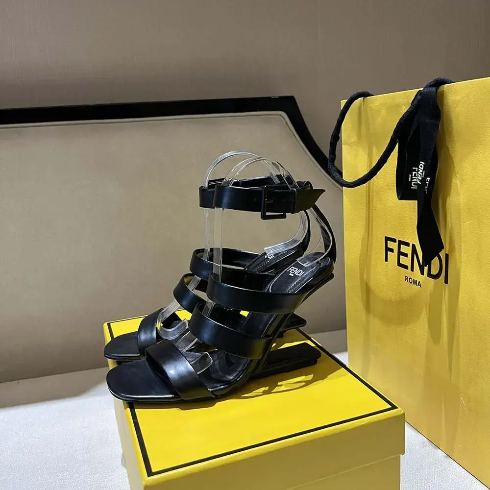 Fendi Women First Black Leather High-heeled Sandals - image 4
