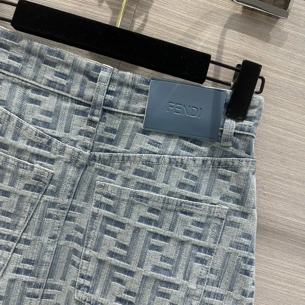 Fendi Women Jeans Skirt Light Blue FF Denim Skirt - image 7