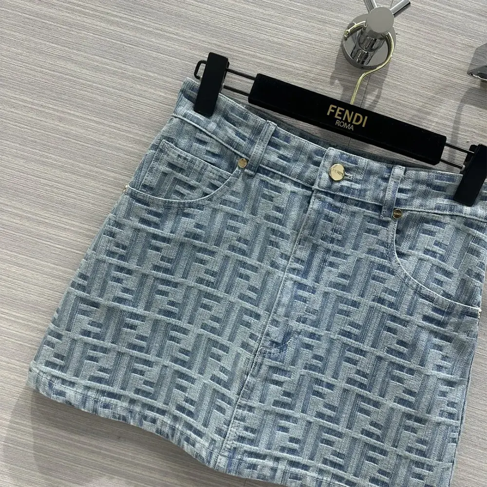 Fendi Women Jeans Skirt Light Blue FF Denim Skirt - image 4