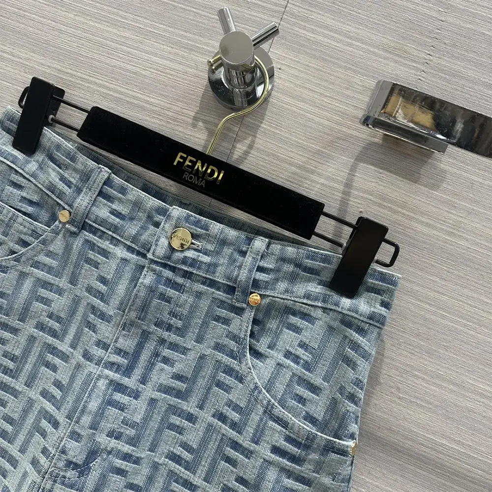 Fendi Women Jeans Skirt Light Blue FF Denim Skirt - image 5