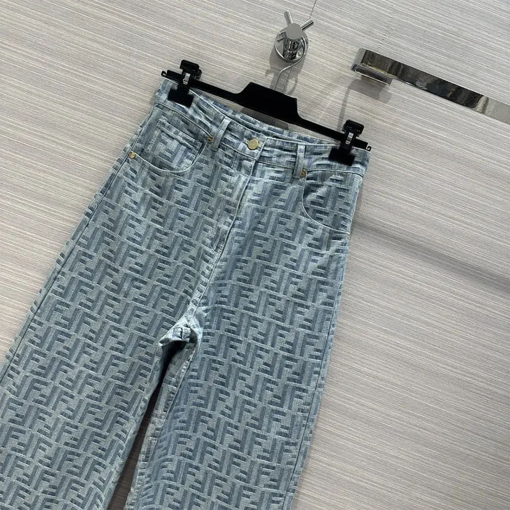 Fendi Women Long Jeans Light Blue FF Denim Pants - image 4