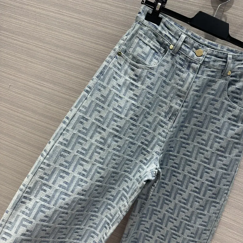 Fendi Women Long Jeans Light Blue FF Denim Pants - image 5