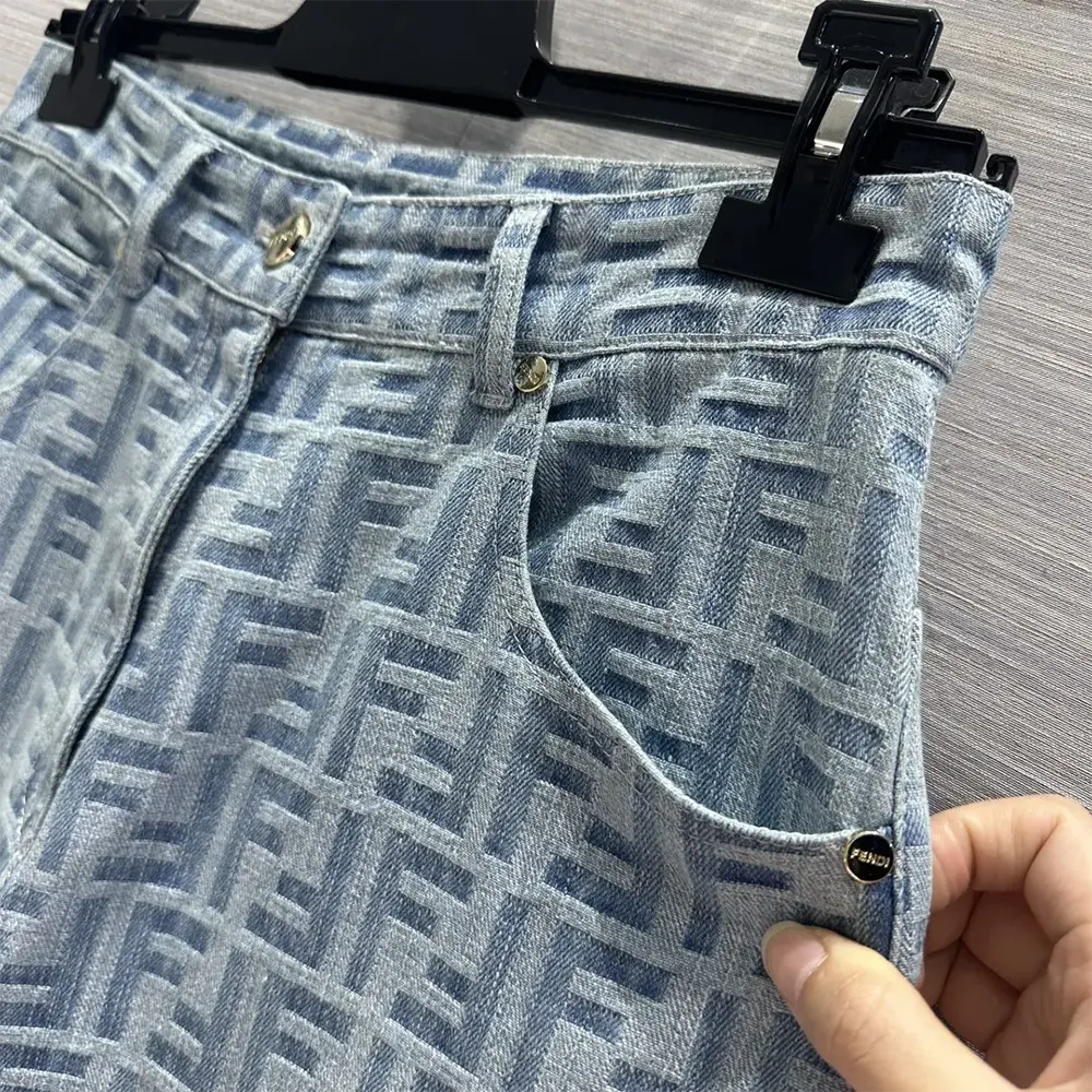 Fendi Women Long Jeans Light Blue FF Denim Pants - image 8