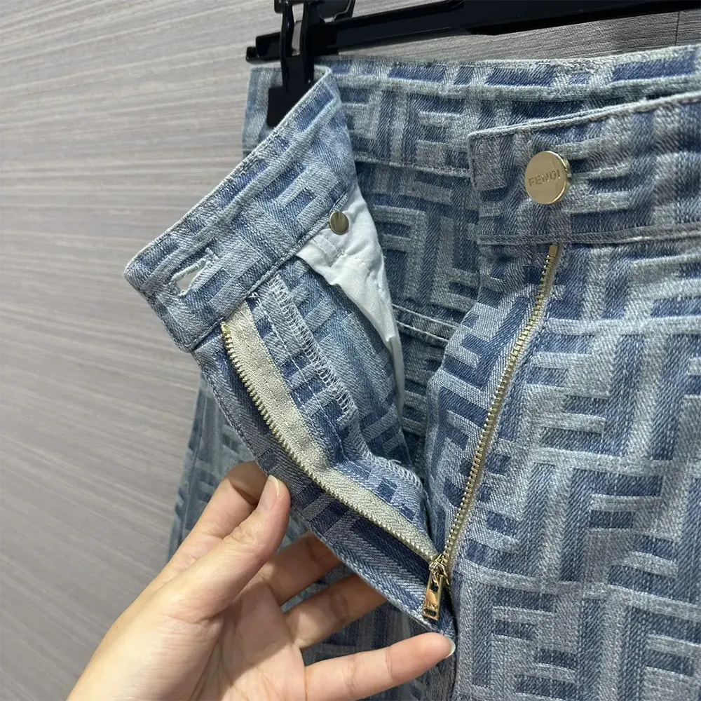 Fendi Women Long Jeans Light Blue FF Denim Pants - image 9