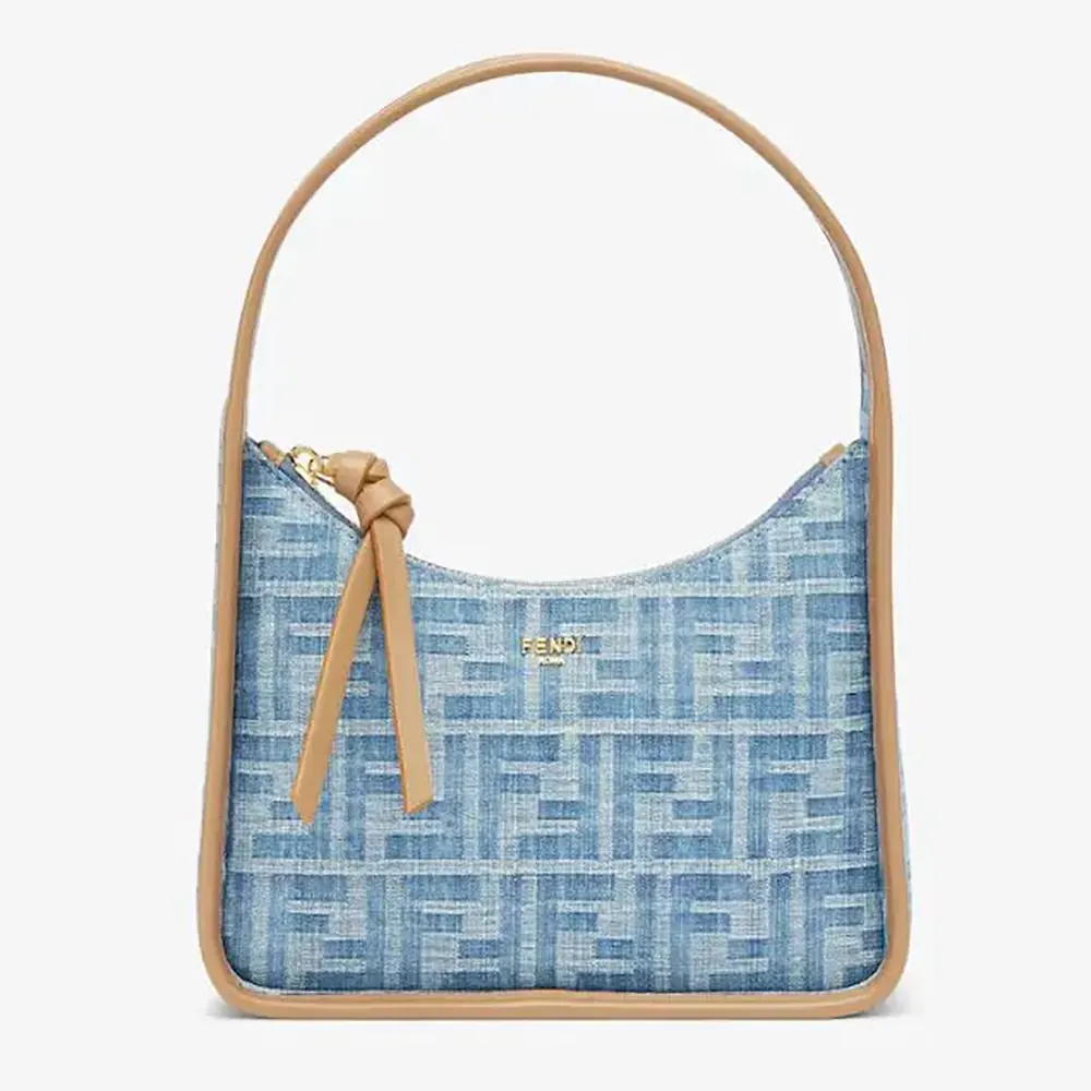 Front view of Fendi Women Mini Fendessence Light Blue denim mini bag