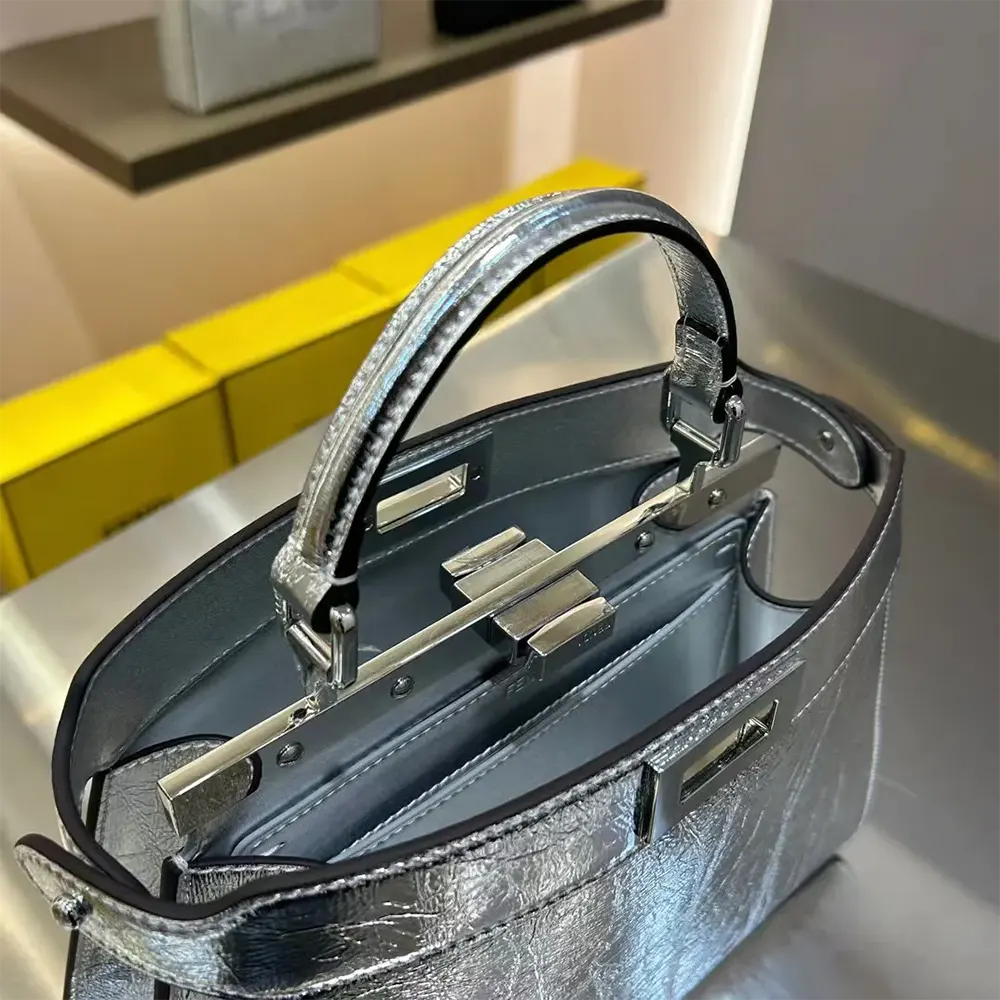 Fendi Women Peekaboo ISeeU Petite Small Silver Padded Nappa Leather Bag - image 7