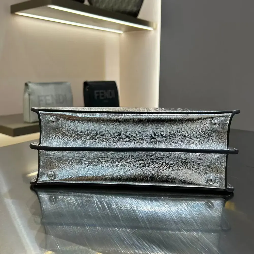 Fendi Women Peekaboo ISeeU Petite Small Silver Padded Nappa Leather Bag - image 4
