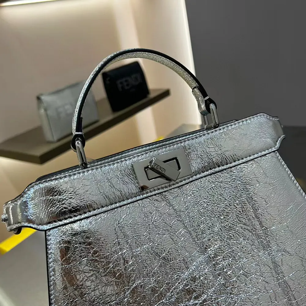 Fendi Women Peekaboo ISeeU Petite Small Silver Padded Nappa Leather Bag - image 5