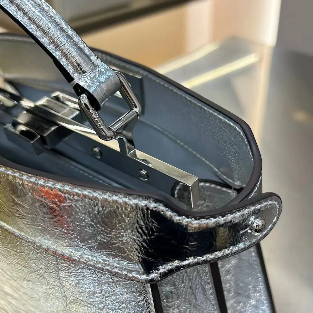 Fendi Women Peekaboo ISeeU Petite Small Silver Padded Nappa Leather Bag - image 8