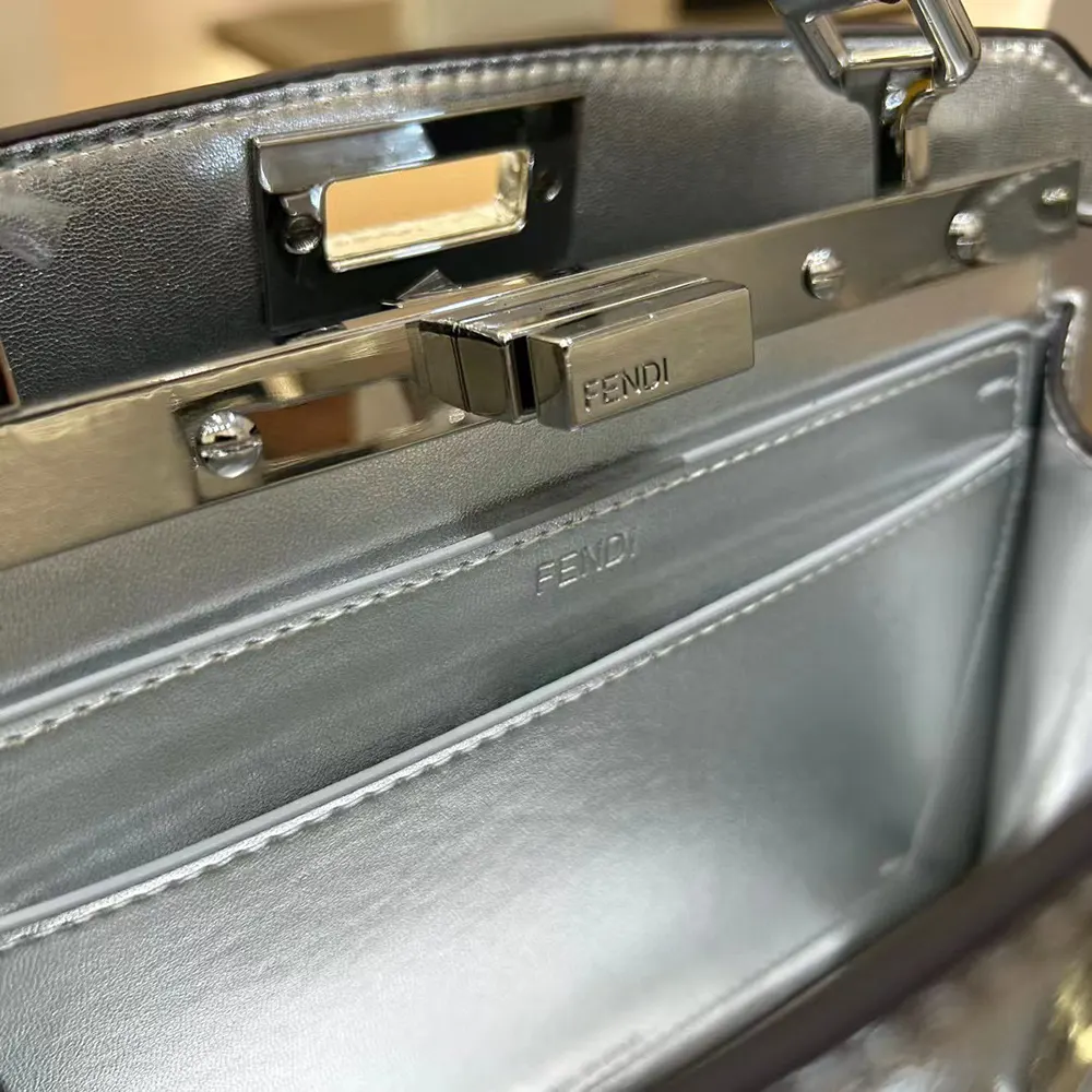 Fendi Women Peekaboo ISeeU Petite Small Silver Padded Nappa Leather Bag - image 9