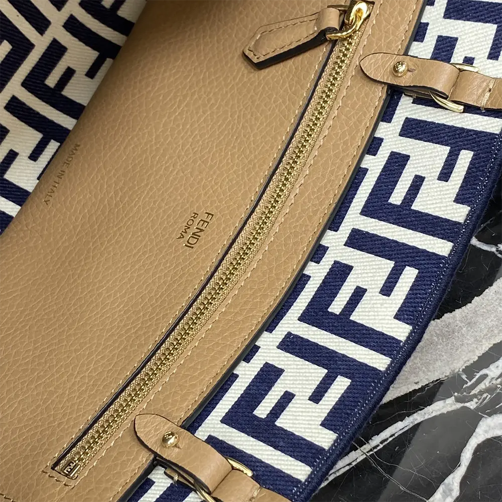 Fendi Women Small Roll Reversible Shopper in Pequin Striped and Midnight Blue FF Fabric - image 12