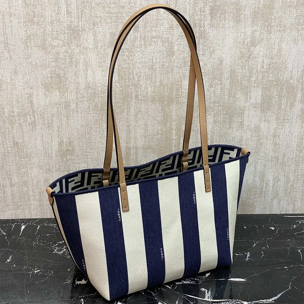 Fendi Women Small Roll Reversible Shopper in Pequin Striped and Midnight Blue FF Fabric - image 4