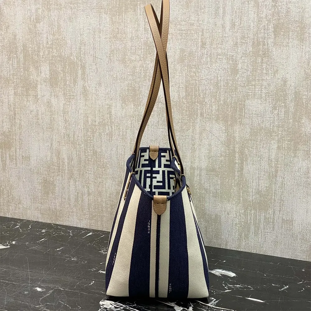Fendi Women Small Roll Reversible Shopper in Pequin Striped and Midnight Blue FF Fabric - image 5