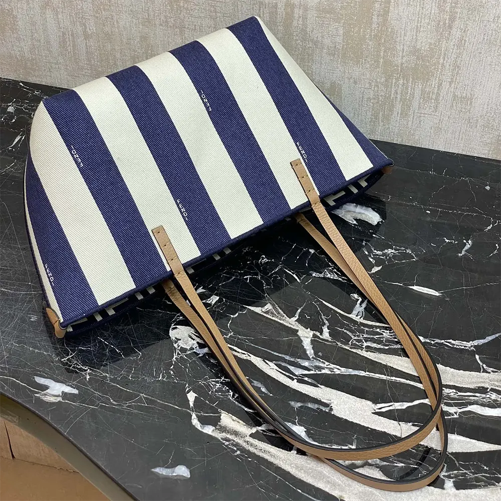 Fendi Women Small Roll Reversible Shopper in Pequin Striped and Midnight Blue FF Fabric - image 7