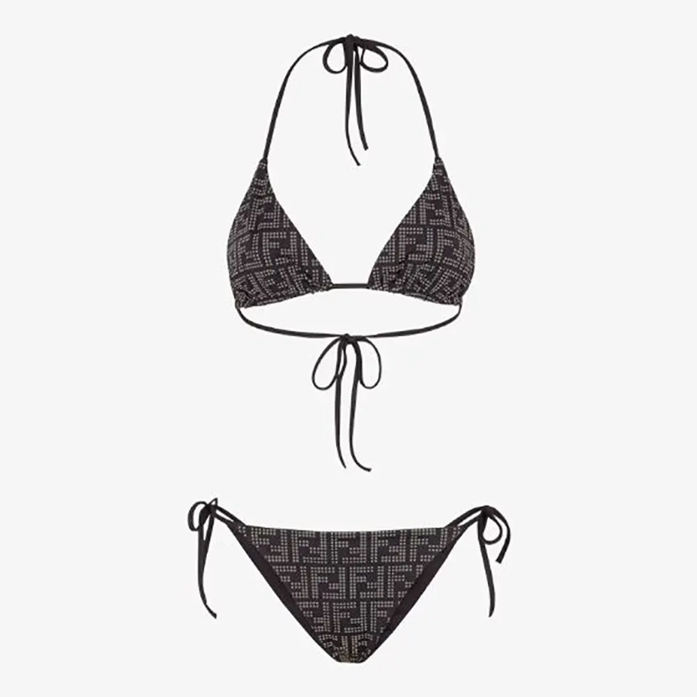 Front view of Fendi Women Swimsuit Black Tech Fabric Bikini showing sleek design