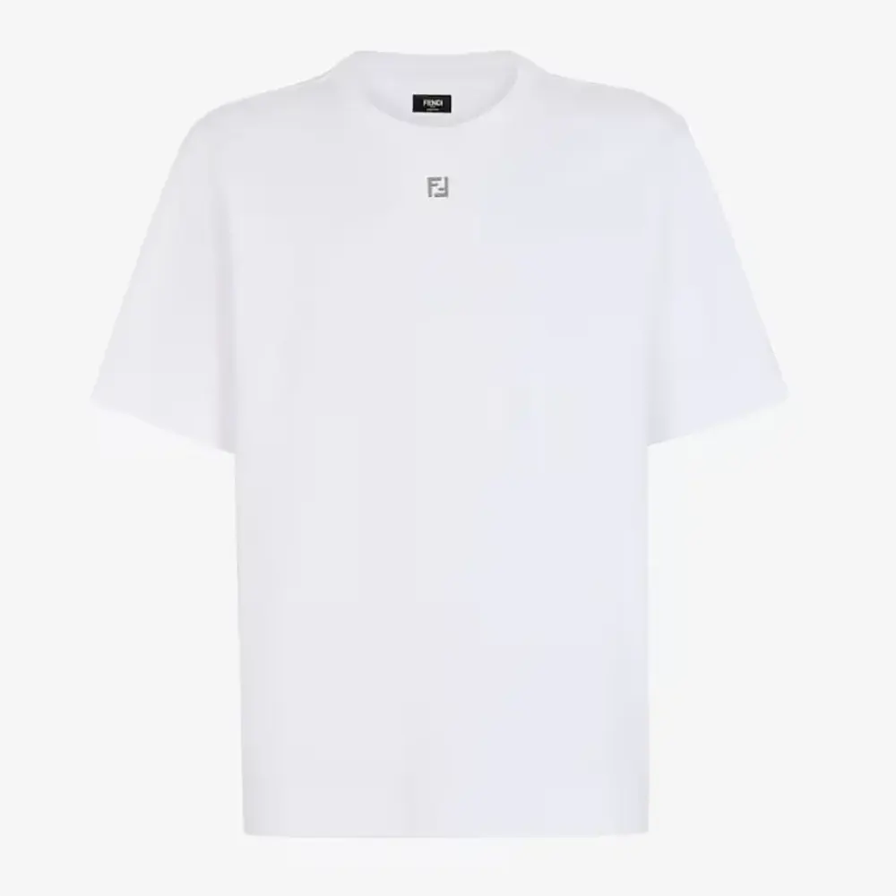 Front view of Fendi Women White Cotton T-shirt on model