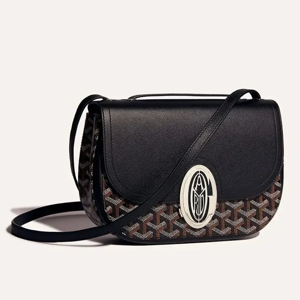 Front view of Goyard Unisex 233 Bag-Black showing flap closure