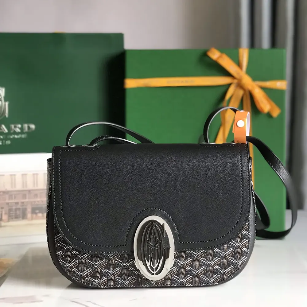 Close-up of black coated canvas texture on Goyard Unisex 233 Bag-Black