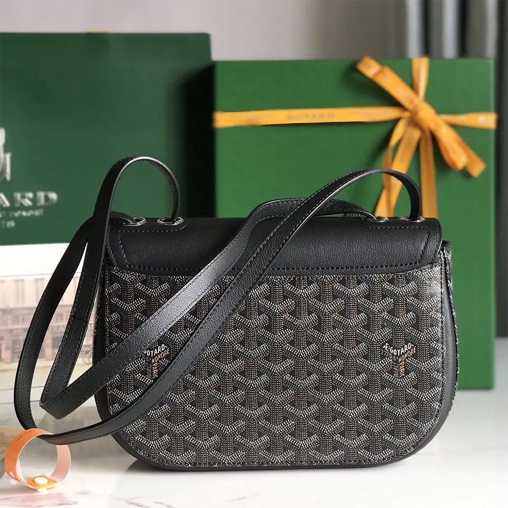 Side angle highlighting silver hardware on Goyard Unisex 233 Bag-Black