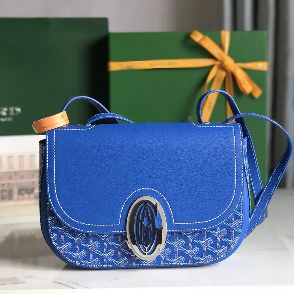 Close-up of polished brass hardware on Goyard Unisex 233 Bag-Blue flap