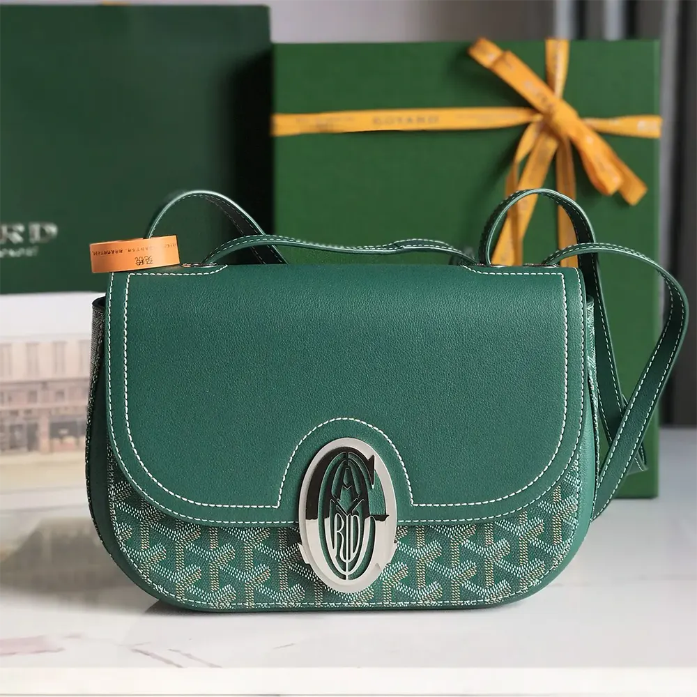 Close-up of green coated canvas texture on Goyard Unisex 233 Bag-Green