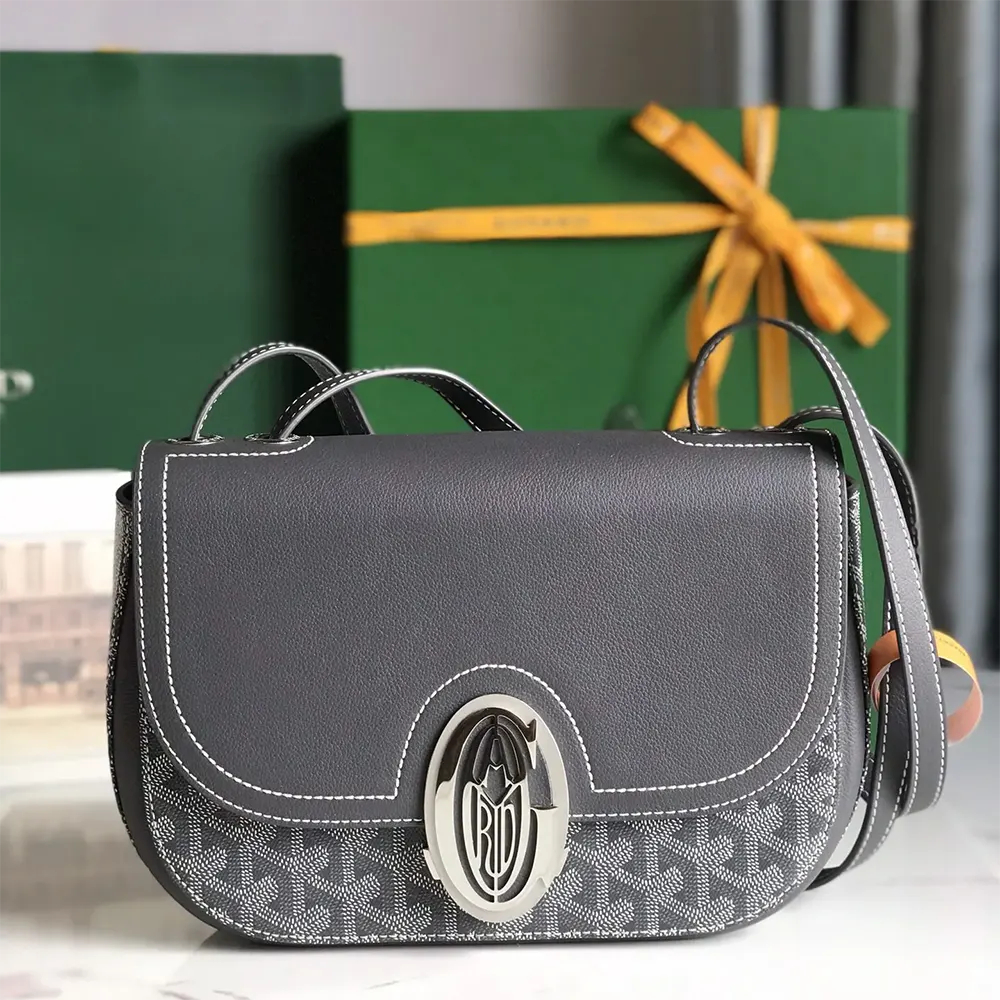 Close-up of silver hardware and leather trim on Goyard Unisex 233 Bag-Grey