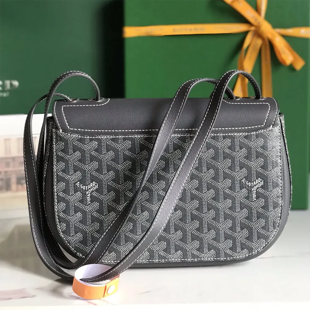 Side profile of Goyard Unisex 233 Bag-Grey with adjustable shoulder strap