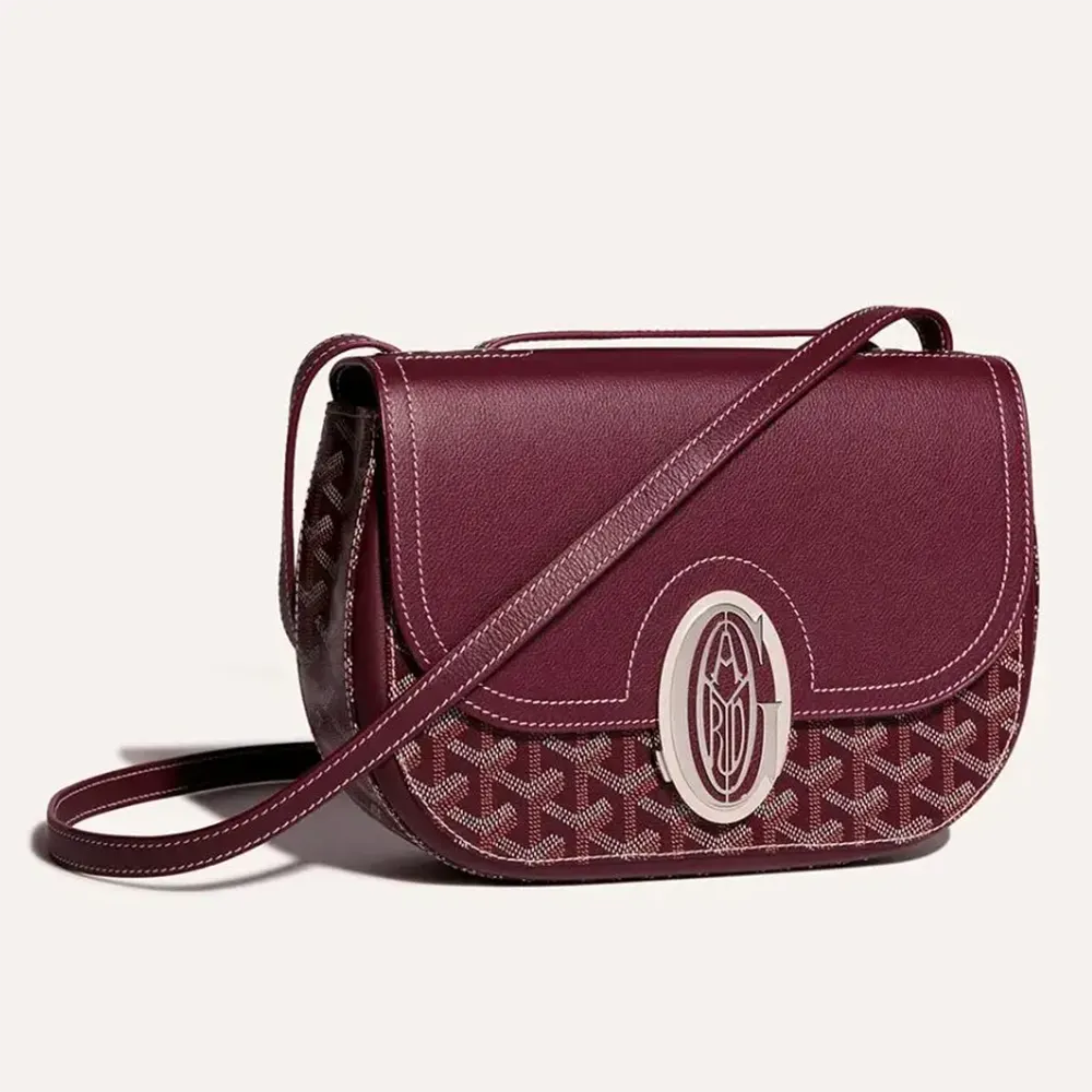 Front view of Goyard Unisex 233 Bag-Maroon showing signature Chevron canvas