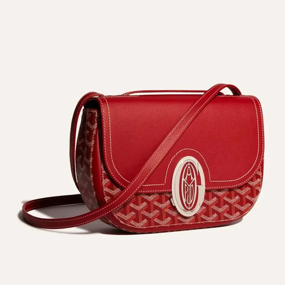 Front angle view of Goyard Unisex 233 Bag-Red showcasing Chevron pattern
