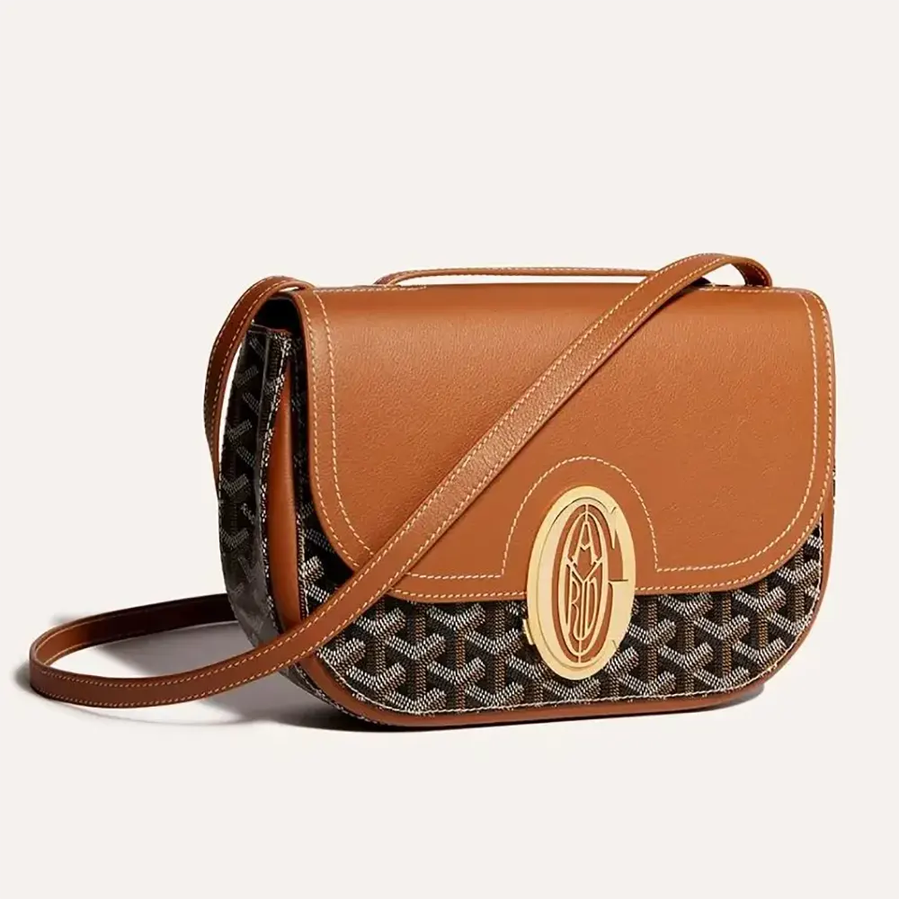 Front view of Goyard Unisex 233 Bag-Tan showing signature chevron pattern