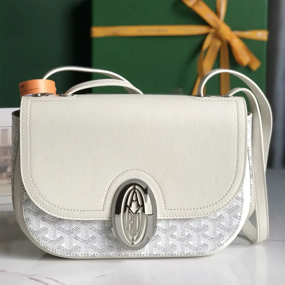 Close-up of silver hardware and zipper on Goyard Unisex 233 Bag-White