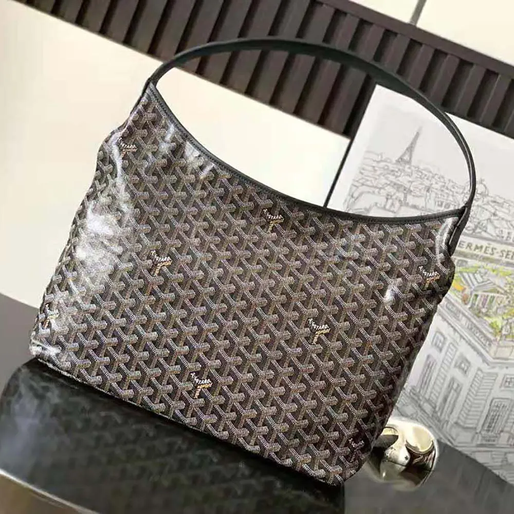 Side view highlighting Goyardine canvas texture on Bohème Hobo Bag