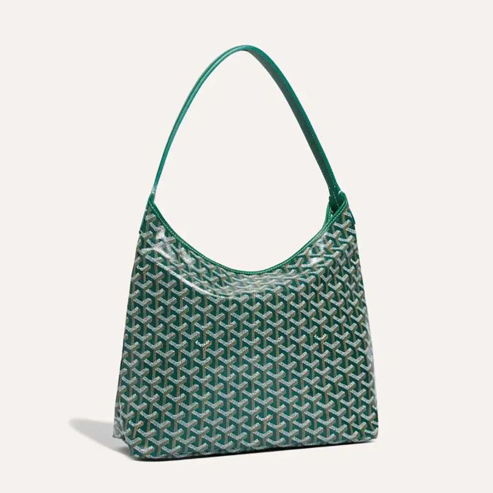 Front angle of Goyard Unisex Bohème Hobo Bag-Green showing chevron canvas