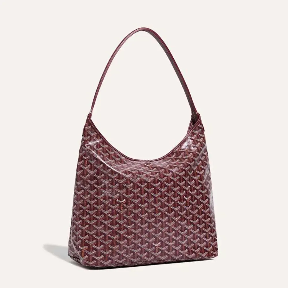 Front angle of Goyard Unisex Bohème Hobo Bag-Maroon showing Chevron pattern