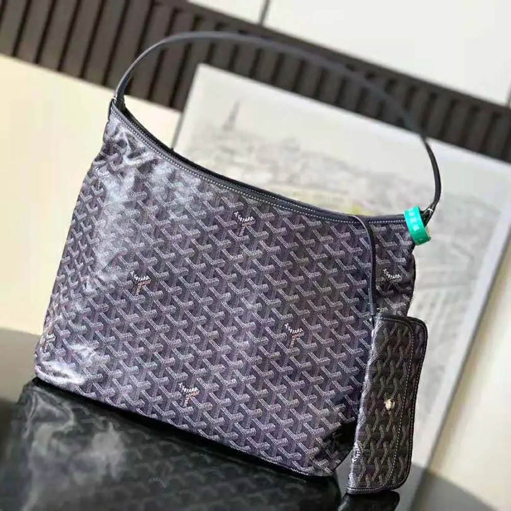 Close-up of signature canvas and gold hardware on Goyard Bohème Hobo Bag