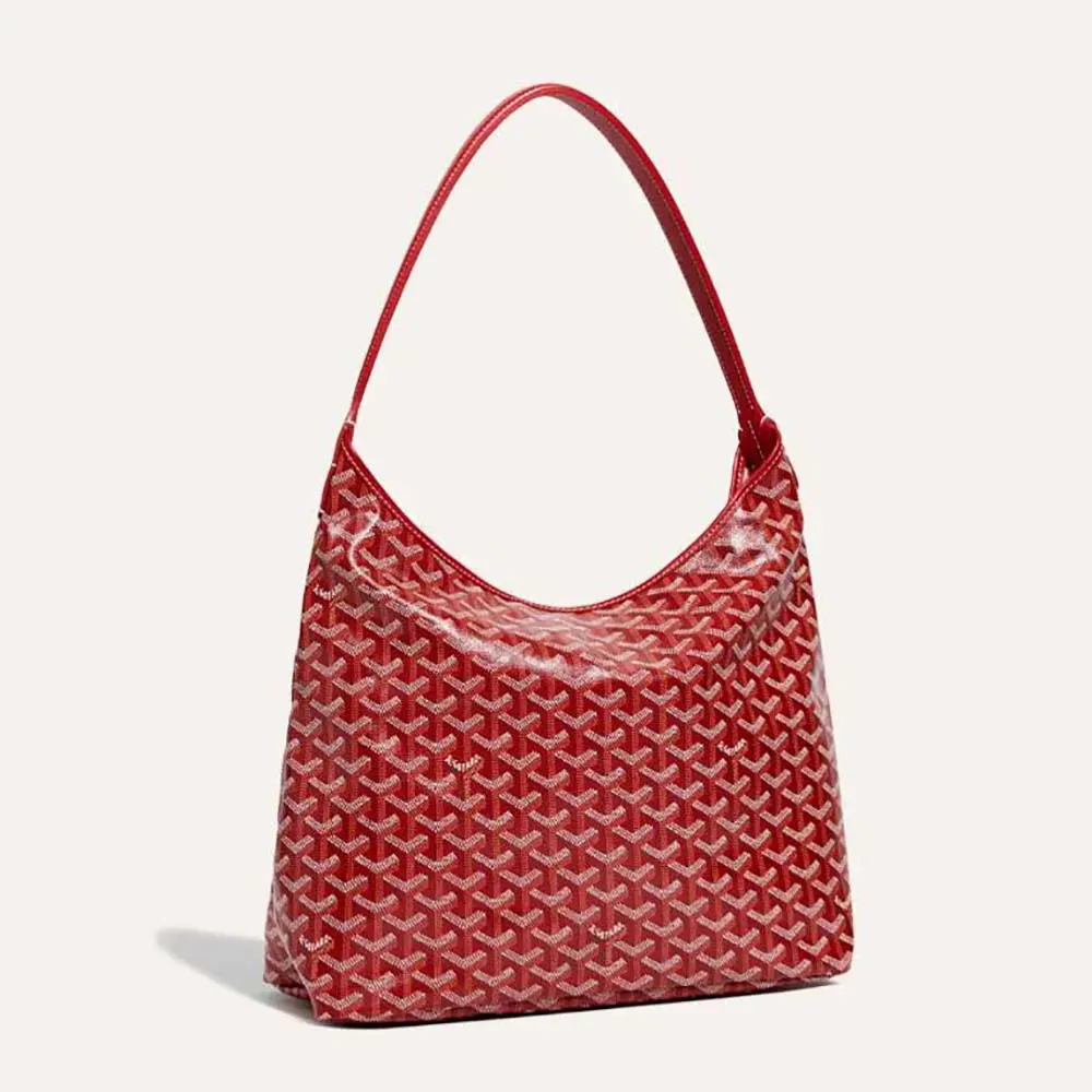 Front view of Goyard Unisex Bohème Hobo Bag-Red with zip closure