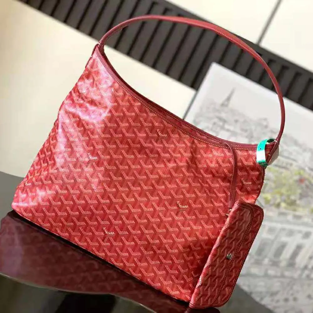 Close-up of Goyard Unisex Bohème Hobo Bag-Red chevron canvas detail