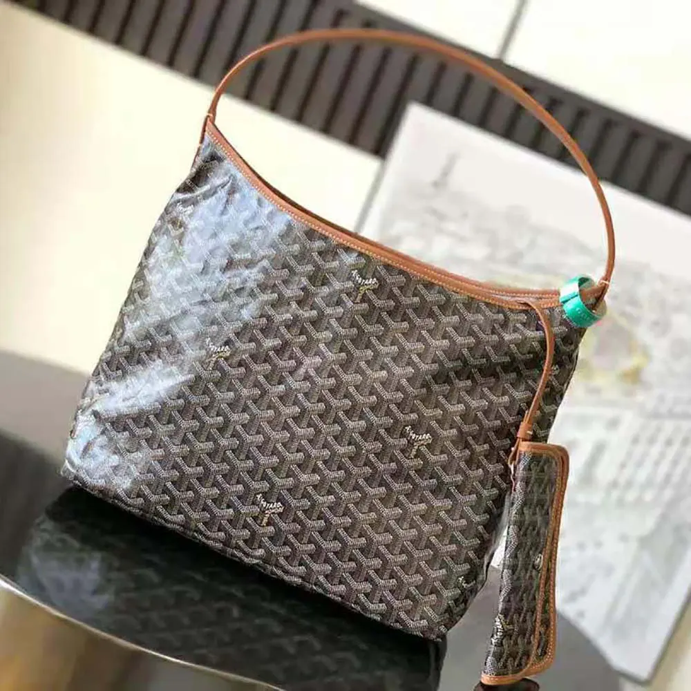 Close-up of Goyard Unisex Bohème Hobo Bag-Tan leather texture and pattern