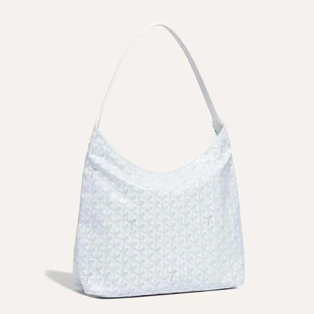 Front view of Goyard Unisex Bohème Hobo Bag-White with signature Chevron